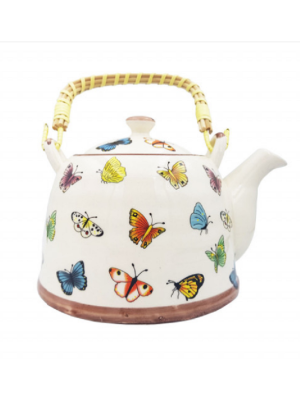 CHALEIRA BULE CERÂMICA DECORATIVO INFUSOR INOX ALÇA BAMBU