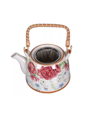 CHALEIRA BULE CERÂMICA DECORATIVO INFUSOR INOX ALÇA BAMBU