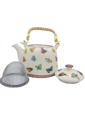 CHALEIRA BULE CERÂMICA DECORATIVO INFUSOR INOX ALÇA BAMBU