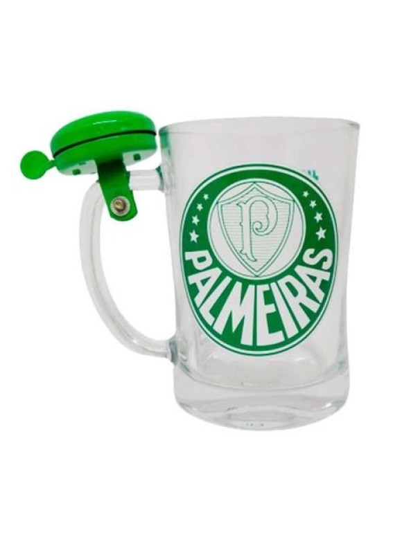 CANECA DE VIDRO PALMEIRAS COM CAMPAINHA 650ML