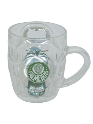 CANECA DE VIDRO 300ML PALMEIRAS + ABRIDOR DE GARRAFA