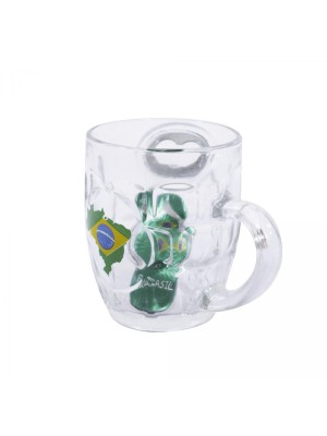 KIT CANECA DE VIDRO BRASIL COM ABRIDOR DE GARRAFA