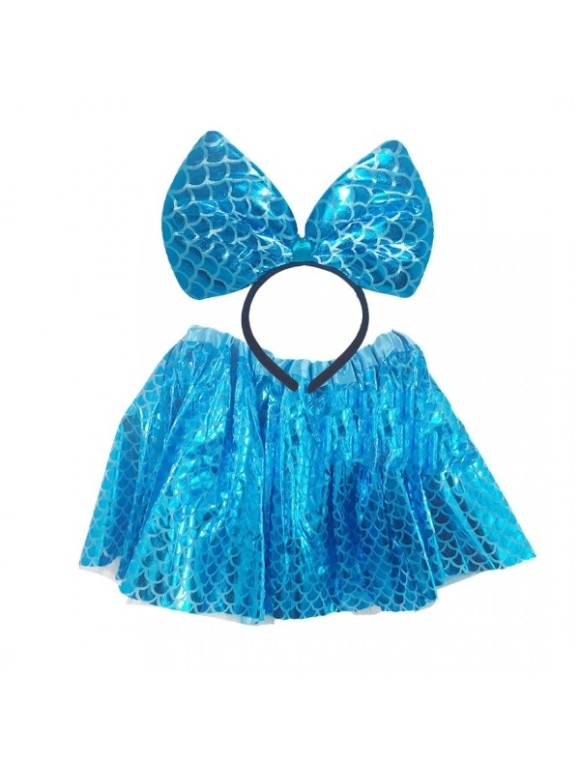 CONJUNTO INFANTIL FEMININO SAIA E TIARA LACINHO